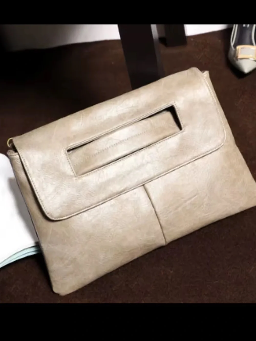 Neutral Beige Envelope Clutch Bag